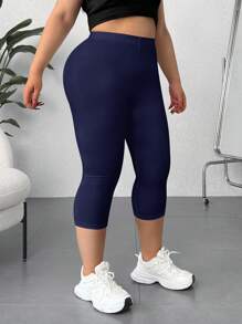 SHEIN EZwear +talla Leggings Básicos De Color Sólido, Adecuados Para Deportes - azul real - Ver 5