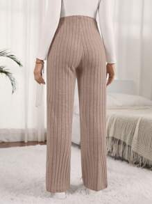 SHEIN Maternity Solid Color Ribbed Knit Drawstring Casual Pants