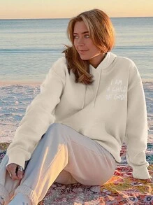 INAWLY Áo nỉ nữ cơ bản in họa tiết, kiểu dáng thường ngày, tay dài, thích hợp mặc đi học, tốt nghiệp, dành cho nữ giáo viên, áo nỉ mùa thu cho mùa tựu trường. - Màu be - Xem 2