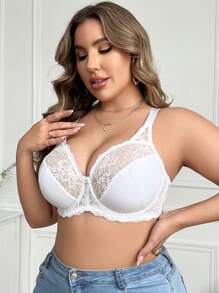 2pcs Sexy Lace Plus Size Bra With Underwire And Non-Padded, Anti-Sagging