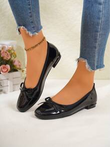 2025新款女士平底圆头蝴蝶结鞋，时尚舒适，易于穿脱。适合大学、学校、休闲、派对和舞蹈等场合。这款鞋采用多色设计，平底，芭蕾平底鞋。 - 黑色 - 查看 7