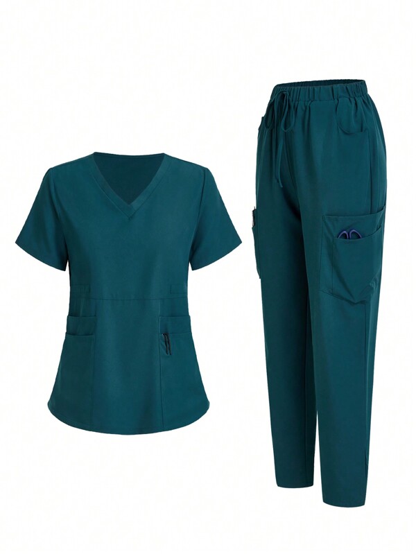 TaskEZ Set aus einfarbigem Kurzarm-Top und Hose in Uniform-Stil