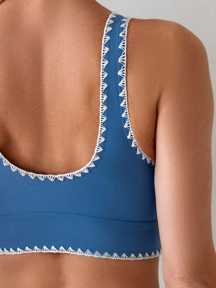 Women's Summer Beach Floral Trimmed Casual Bikini Set