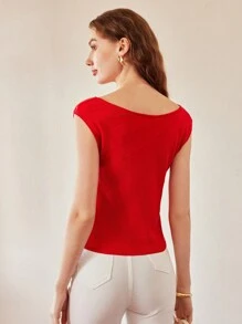 MOTF PREMIUM 實心船領蝙蝠袖修身針織上衣 - 紅色 - 查看 8