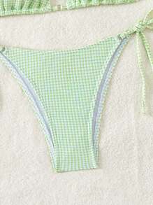 SHEIN Conjunto de bikini sexy para mujer con estampado de cuadros de playa de verano y cuello halter con traje de baño separado