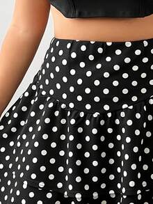 SHEIN EZwear 加大碼波點迷你蛋糕半身裙 - 黑與白 - 查看 4