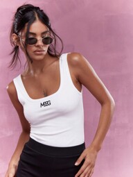 MISSGUIDED Embroidered Logo Ribbed Square Neck Tank Top