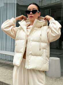 DAZY Women's Basic Solid Color Sleeveless Padded Coat For Daily Wear, Padded Vest, Women Winter Coat