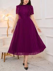 Modelyn Váy xếp li đơn giản hàng ngày màu trơn dành cho nữ cỡ lớn - Màu Hồng Tươi - Xem 2