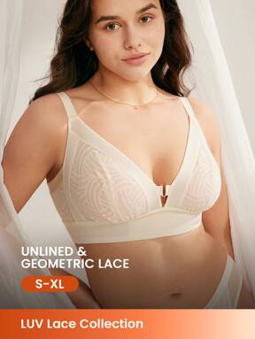 LUVLETTE Lingerie Lounge Curve Wireless Unlined V-Neck Lace Elegance Bralette White Minimizer Bra Comfortable Must-Haves