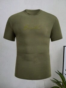 Manfinity Homme Men's Summer Letter Printed Round Neck Short Sleeve Casual T-Shirt