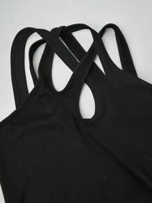 Xyvia 女士简约纯色交叉系带日常连衣裙长款女装 - 黑色 - 查看 4