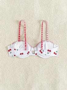 Swim Mod 女士夏季海滩网格图案樱桃印花泳衣上衣