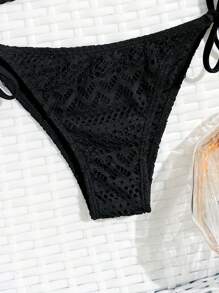SHEIN Swim Conjunto de bikini bandeau de unicolor en forma de U con anillo conectado para mujer, conjunto de bikini sexy de dos piezas, hecho de tela especial para la playa de verano - Negro - Ver 4