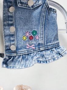 Mittelblauer Denim Weste Jacke mit niedlicher Stickerei und Strass Verzierung für Baby Mädchen - Mittele Waschung - Übersicht 4