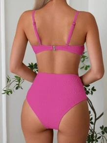 SHEIN Swim Women's Solid Color Cross Bust Sexy Bikini Set, Summer Beach Swimwear