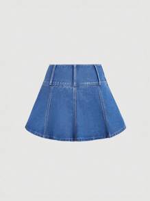 SHEIN MOD Women's Casual Denim Skirt With Pleats, Perfect For Daytime And Travel
