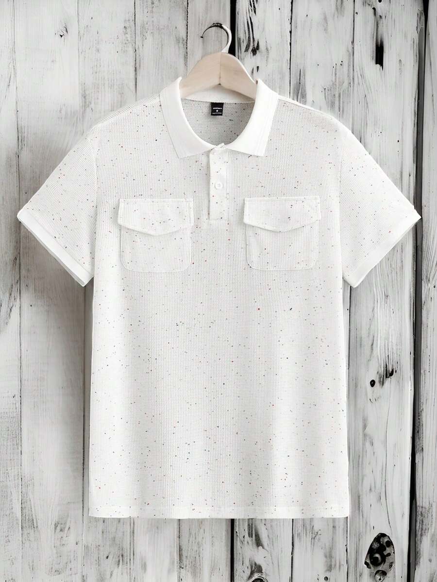 Manfinity Homme Men's Solid Color Short Sleeve Polo Shirt With Pocket Design And Single-Breasted Buttons, Summer