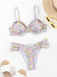 Swim Mod Women's Summer Beach Floral Frill Sexy Bikini Set, Underwire, Random Print - Multicolor - View 5