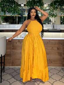 Slaydiva Plus Size Strapless Printed Ruffle Hem Split Beach Dress - Multicolor - View 4