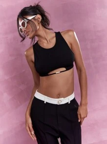 MISSGUIDED 露肩金屬細節肋骨剪裁背心上衣