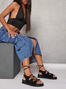 SHUZIA Ladies" Dép quai ngang màu trơn phong cách châu Âu và Mỹ mùa hè mới kiểu Hàn Quốc - màu đen - Xem 6