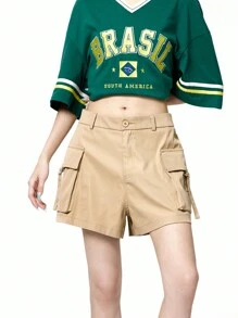 SHEIN EZwear Ladies' Cool Street Style Utility Belted Mini Low Waist Shorts With Dangling Straps & Pockets