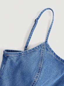 SHEIN MOD 女士夏季時尚修身牛仔背帶連身褲 - 淺色水洗藍 - 查看 4