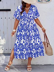 Flirla Đầm Maxi in họa tiết ngẫu nhiên thường ngày cỡ lớn cho nữ - Nhiều màu - Xem 1