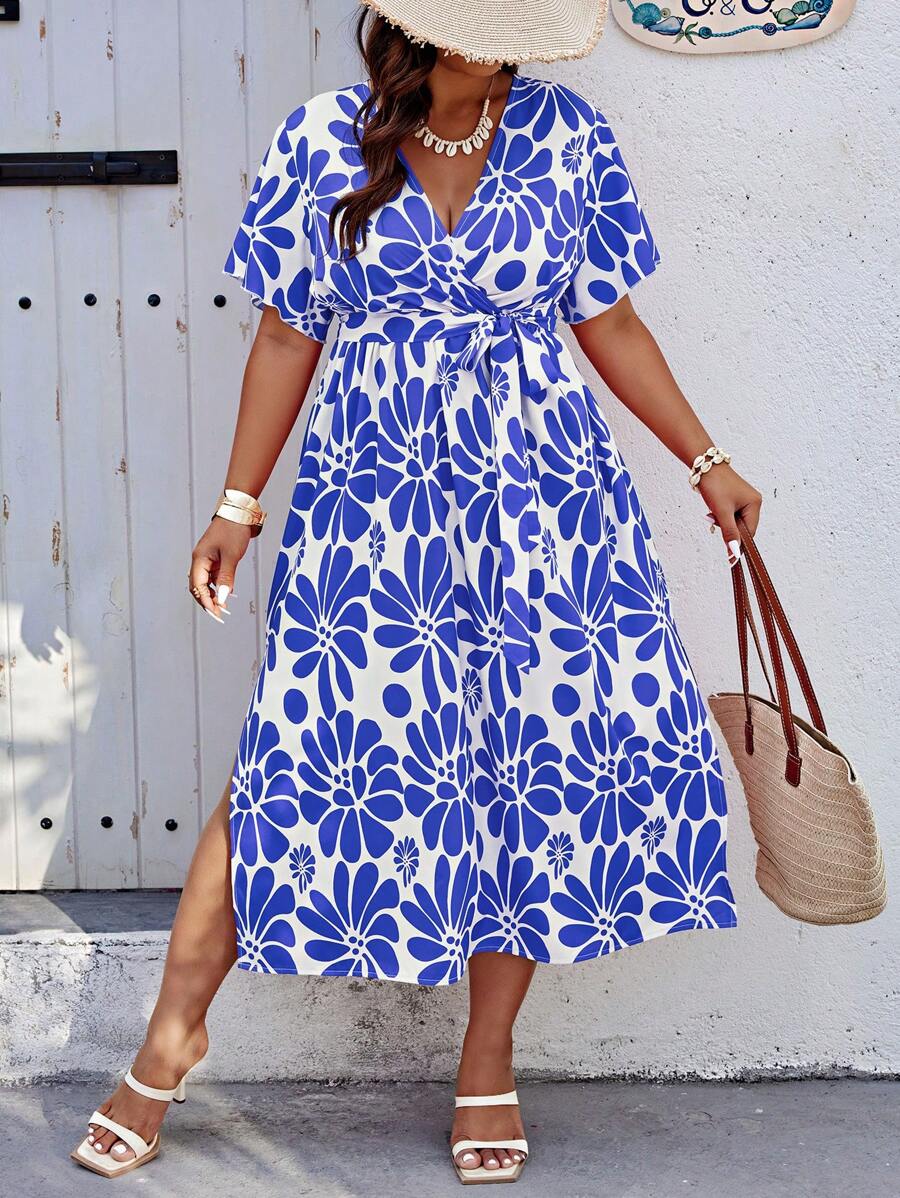 Flirla Đầm Maxi in họa tiết ngẫu nhiên thường ngày cỡ lớn cho nữ - Nhiều màu - Xem 1