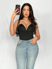 Firerie Body ajustado elegante de mujer con cuello en V profundo