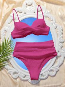 SHEIN Swim Women's Solid Color Cross Bust Sexy Bikini Set, Summer Beach Swimwear