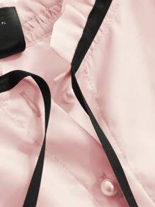 DAZY Camisa para mujer de manga corta sólida con mangas abullonadas y cierre de cordones