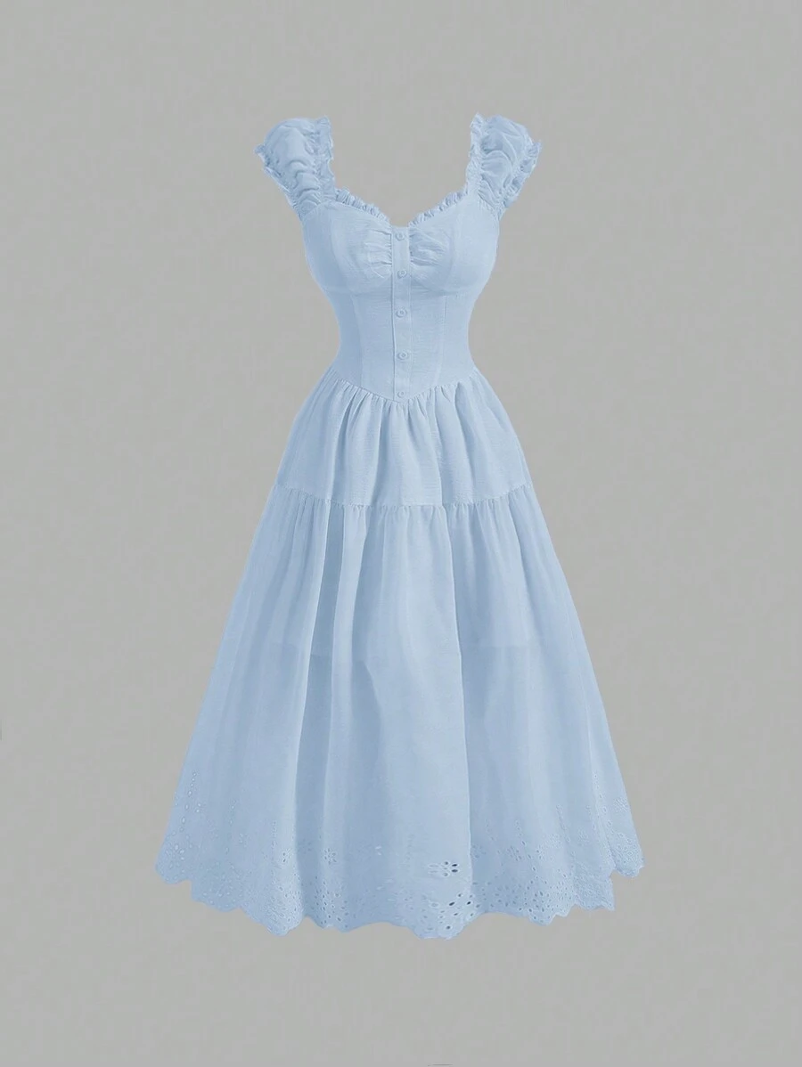 SHEIN MOD Vintage Chest Bag Style Women's Plain And Simple Daily Dress - Baby Blue - View 1