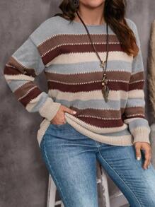 EMERY ROSE Suéter tipo pullover sencillo de color tostado para mujer de talla grande, para el invierno