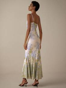 Aveloria Modichic 复古新中式紧身连衣裙，印花设计，性感优雅，收腰鱼尾下摆节日派对生日正式场合连衣裙 - 彩色 - 查看 2