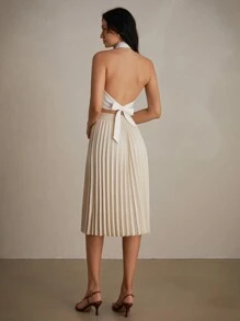 SHEIN Privé Women's Summer Sexy Solid Color Halter Neck Backless Top - White - View 4