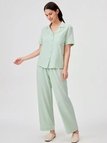 LUVLETTE Green Soft Cotton & Modal Mint Green Basic Long Pajama Sets For Women Lounge Sets For Women Pants With Pockets, Fall Clothes