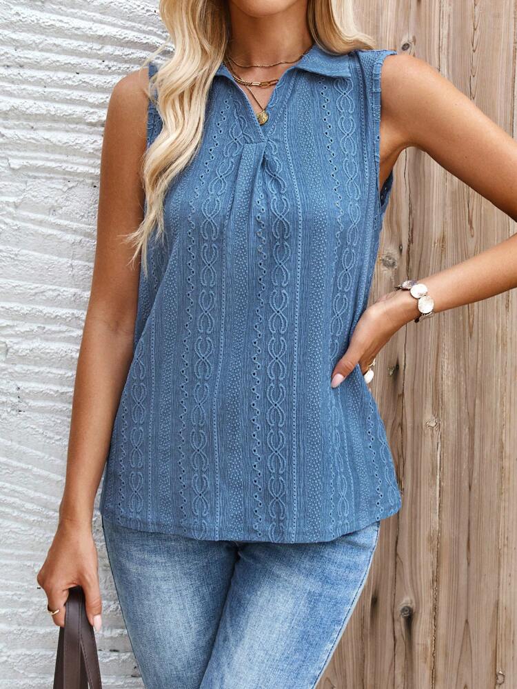 Women's Summer Solid Color Collar Turn-Down Loose Casual Tank Top Collared Shirt