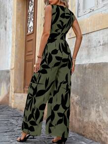 EMERY ROSE Mono largo sin mangas para mujer, pantalones anchos con cintura ajustada, estampado floral en color albaricoque/negro, para el verano