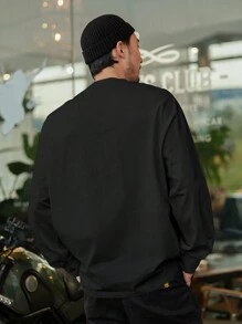 DAZY Men's Solid Color Round Neck Long Sleeve Loose Casual T-Shirt, Spring/Summer,Fall, Back To School - Black - View 2