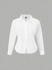 SHEIN EZwear Áo sơ mi đi lại bằng cotton màu trắng cỡ lớn - trắng - Xem 1