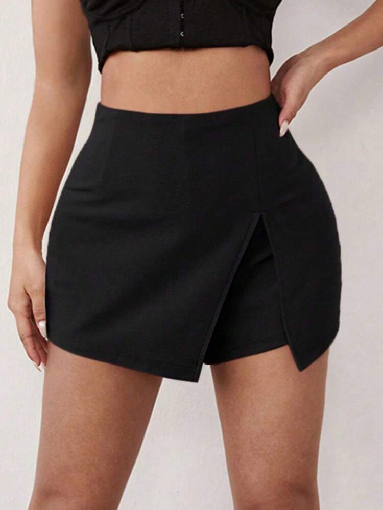 Solid Split Hem Skort
