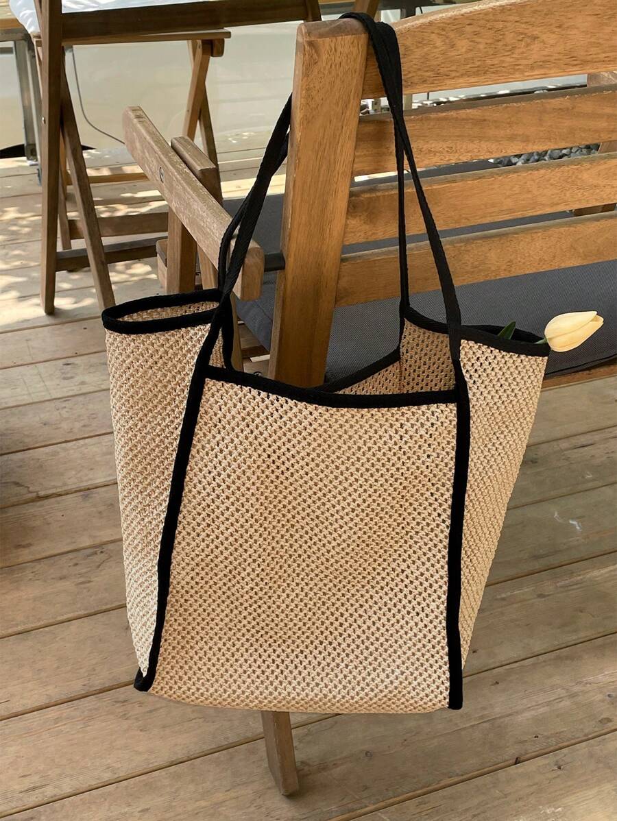 DAZY Large Capacity Women's Fashionable Woven Tote Bag - Beige - View 1