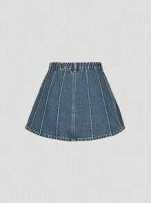 SHEIN Explorewe Vintage Style Washed Blue Denim Skirt For Teen Girls - Medium Wash - View 2