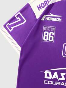 ROMWE MEN Street Life Men's Racing Icon Printed Short Sleeve T-Shirt, School - Purple - View 3