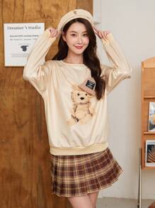 女士休闲卡通印花圆领套头长袖卫衣（秋季款） - 彩色 - 查看 5