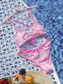 Swim Mod Women's Summer Beach Floral Printed Front Tie Sexy Bikini Set