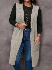 EMERY ROSE 大尺碼西裝領背心針織衫 - 卡其色 - 查看 1