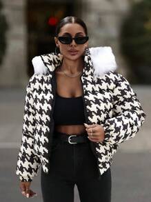 EURMUSE Houndstooth毛皮棉夾克